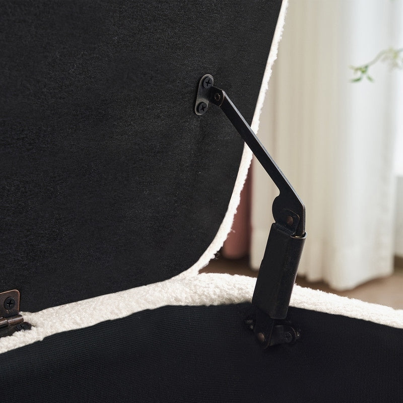 Banquette de rangement en bouclé blanc cassé Sherpa, 39,5 pouces, pouf de rangement, repose-pieds, pour salon, chambre à coucher, avec pieds en bois.