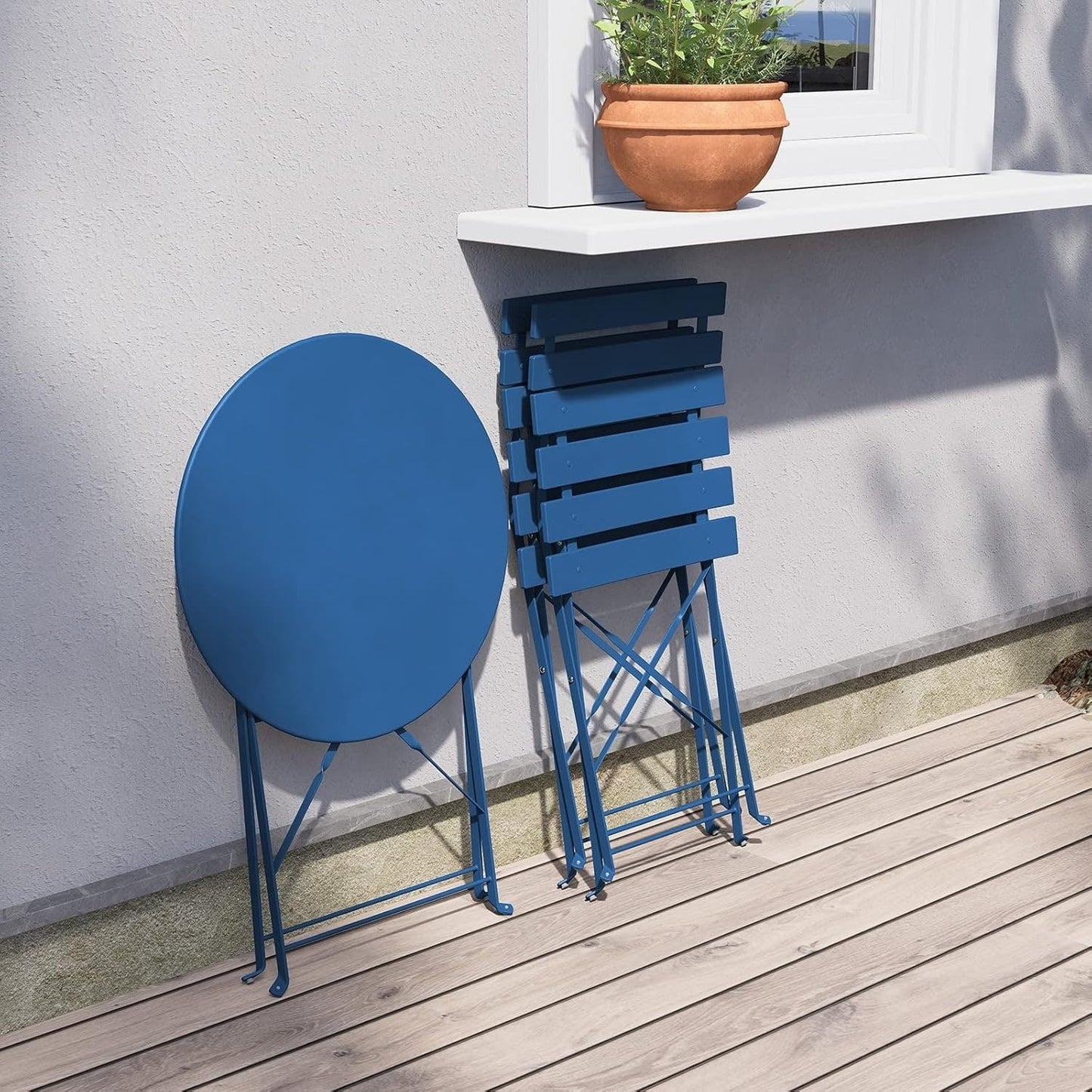 Ensemble de bistro pliable en métal 3 pièces, ensemble de conversation résistant aux intempéries pour l'intérieur et l'extérieur, pour patio, cour, jardin.