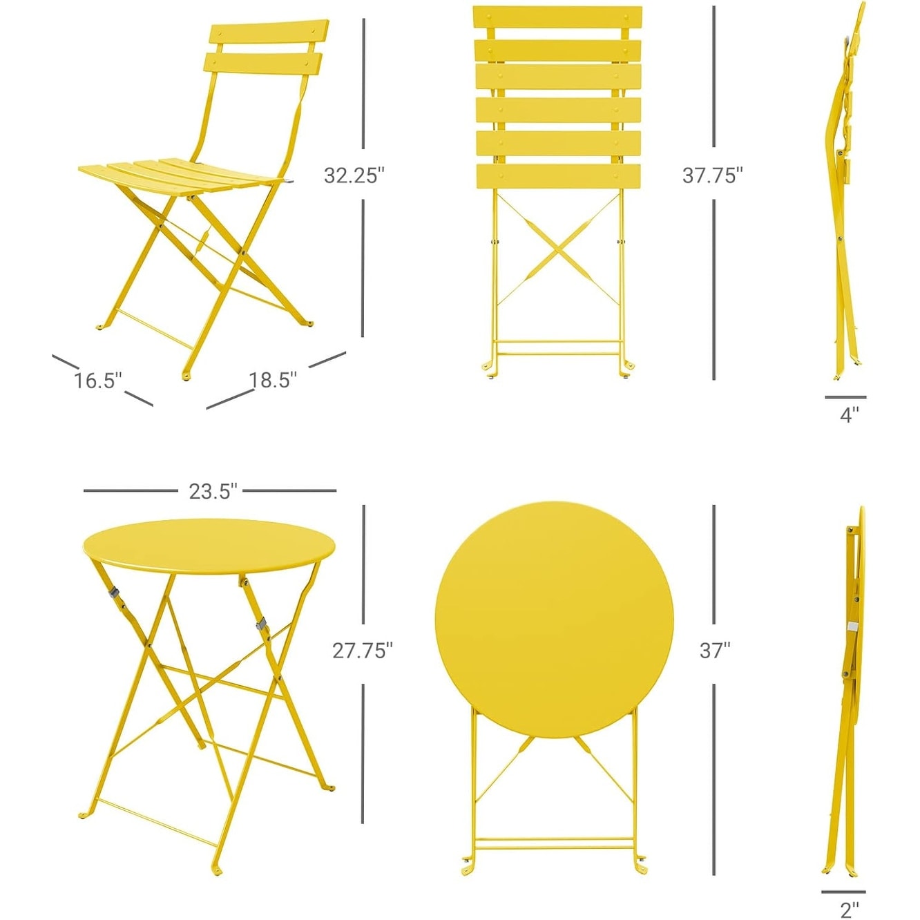 Ensemble de bistro pliable en métal 3 pièces, ensemble de conversation résistant aux intempéries pour l'intérieur et l'extérieur, pour patio, cour, jardin.