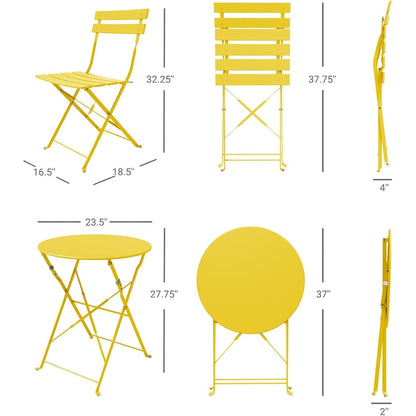 Ensemble de bistro pliable en métal 3 pièces, ensemble de conversation résistant aux intempéries pour l'intérieur et l'extérieur, pour patio, cour, jardin.