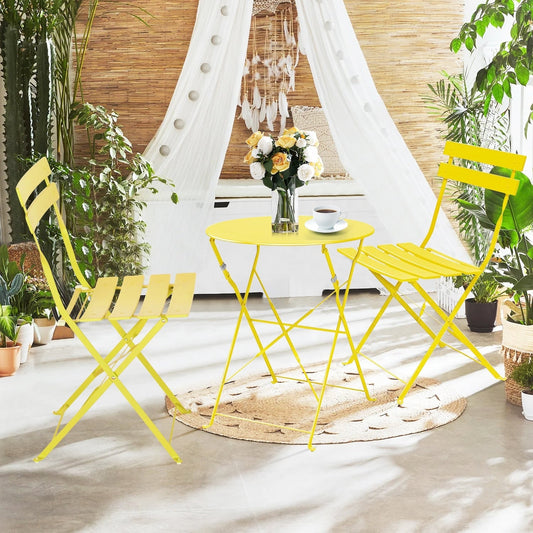 Ensemble de bistro pliable en métal 3 pièces, ensemble de conversation résistant aux intempéries pour l'intérieur et l'extérieur, pour patio, cour, jardin.
