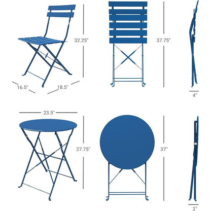 Ensemble de bistro pliable en métal 3 pièces, ensemble de conversation résistant aux intempéries pour l'intérieur et l'extérieur, pour patio, cour, jardin.