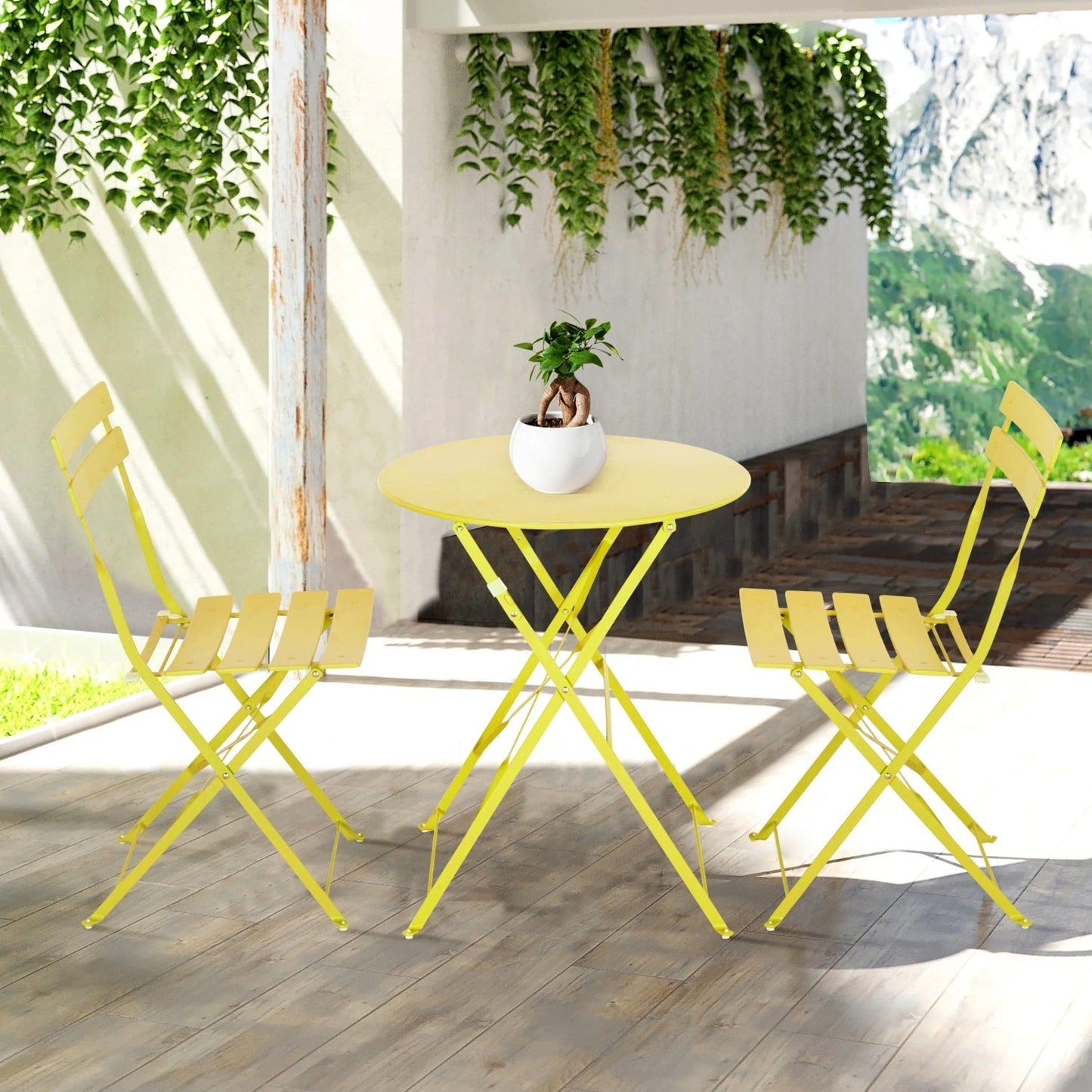 Ensemble de bistro pliable en métal 3 pièces, ensemble de conversation résistant aux intempéries pour l'intérieur et l'extérieur, pour patio, cour, jardin.