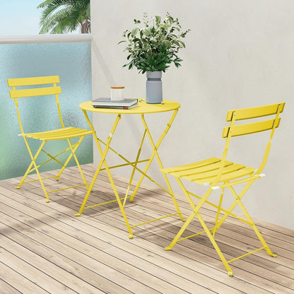 Ensemble de bistro pliable en métal 3 pièces, ensemble de conversation résistant aux intempéries pour l'intérieur et l'extérieur, pour patio, cour, jardin.