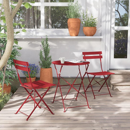 Ensemble de bistro pliable en métal 3 pièces, ensemble de conversation résistant aux intempéries pour l'intérieur et l'extérieur, pour patio, cour, jardin.