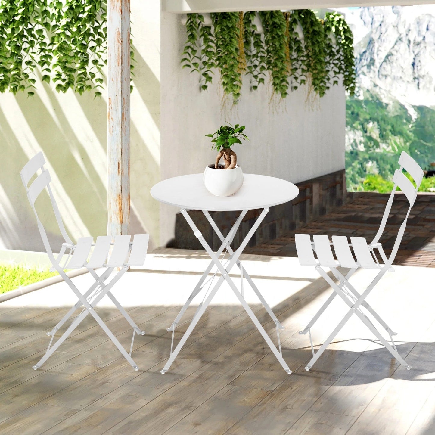 Ensemble de bistro pliable en métal 3 pièces, ensemble de conversation résistant aux intempéries pour l'intérieur et l'extérieur, pour patio, cour, jardin.