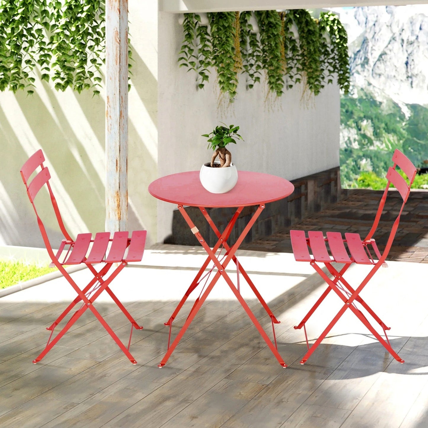 Ensemble de bistro pliable en métal 3 pièces, ensemble de conversation résistant aux intempéries pour l'intérieur et l'extérieur, pour patio, cour, jardin.