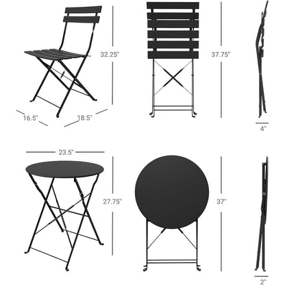 Ensemble de bistro pliable en métal 3 pièces, ensemble de conversation résistant aux intempéries pour l'intérieur et l'extérieur, pour patio, cour, jardin.