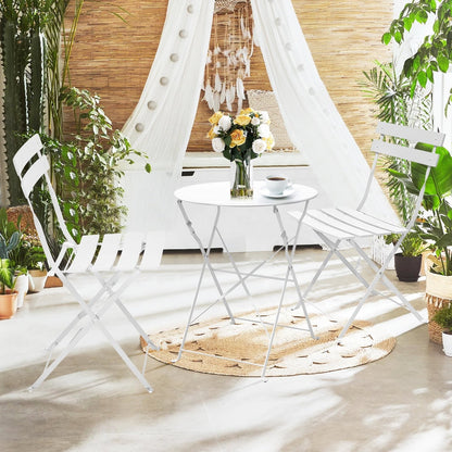 Ensemble de bistro pliable en métal 3 pièces, ensemble de conversation résistant aux intempéries pour l'intérieur et l'extérieur, pour patio, cour, jardin.