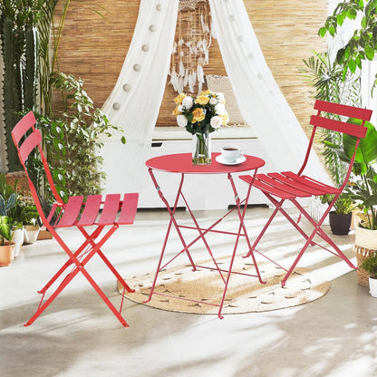 Ensemble de bistro pliable en métal 3 pièces, ensemble de conversation résistant aux intempéries pour l'intérieur et l'extérieur, pour patio, cour, jardin.