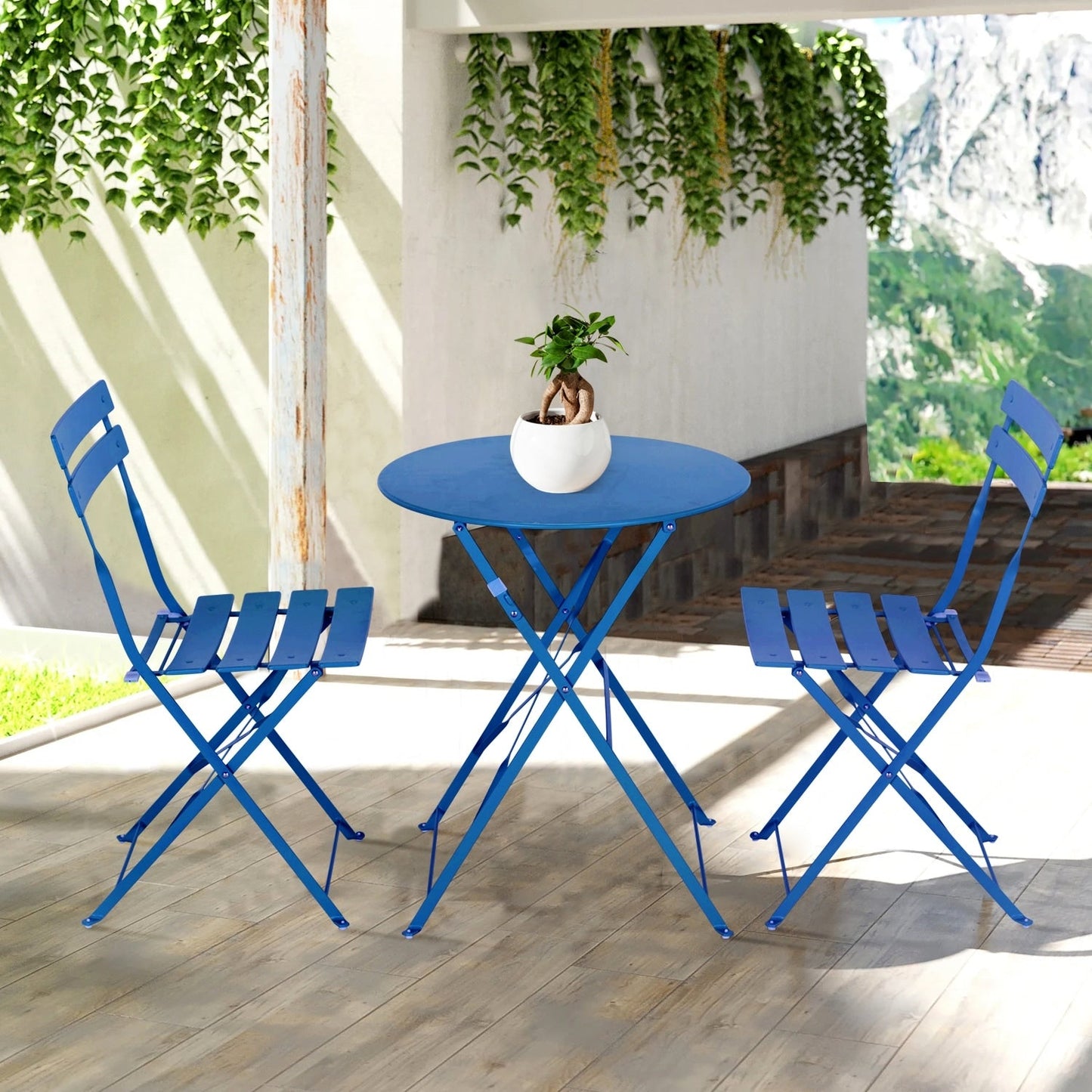 Ensemble de bistro pliable en métal 3 pièces, ensemble de conversation résistant aux intempéries pour l'intérieur et l'extérieur, pour patio, cour, jardin.