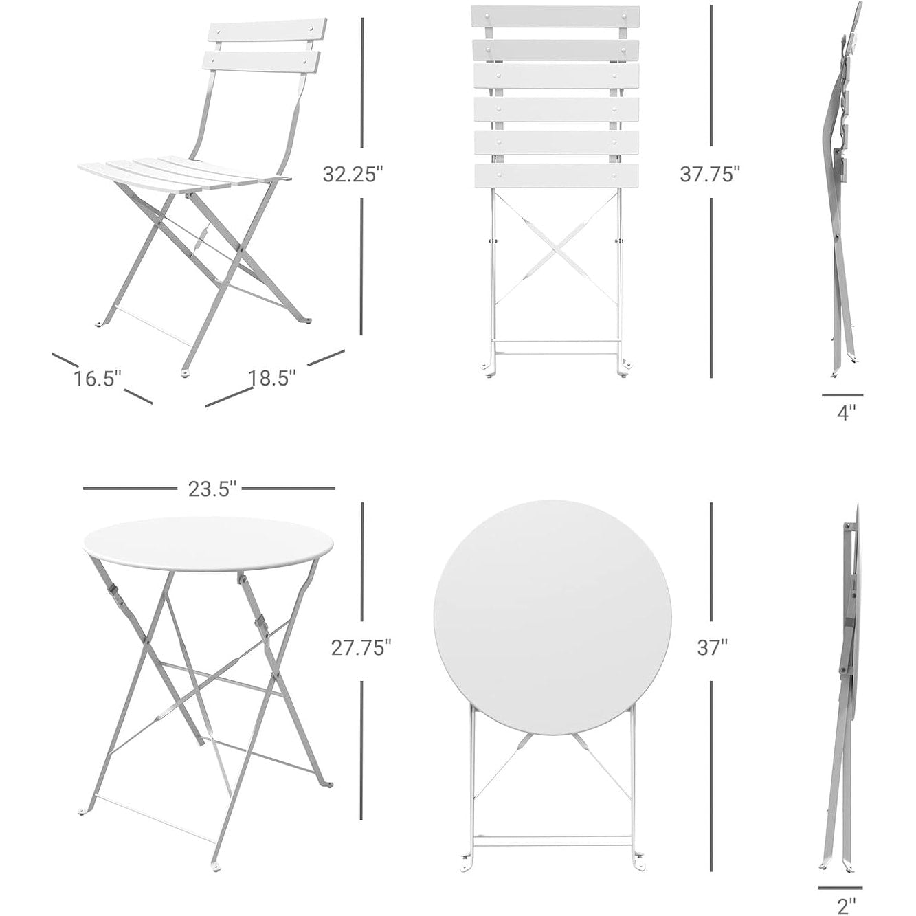 Ensemble de bistro pliable en métal 3 pièces, ensemble de conversation résistant aux intempéries pour l'intérieur et l'extérieur, pour patio, cour, jardin.