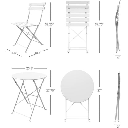 Ensemble de bistro pliable en métal 3 pièces, ensemble de conversation résistant aux intempéries pour l'intérieur et l'extérieur, pour patio, cour, jardin.