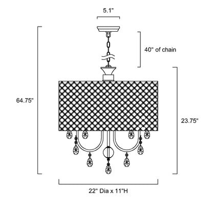 Suspension tambour ronde perlée avec cristaux suspendus