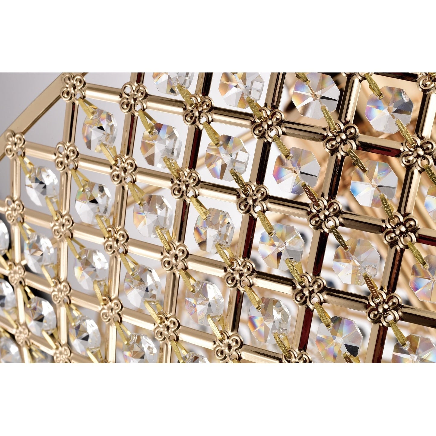 Suspension tambour ronde perlée avec cristaux suspendus