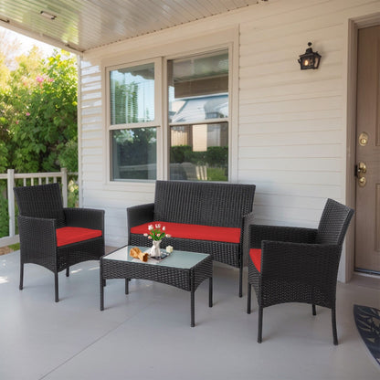 Ensemble de meubles en osier pour patio, 4 pièces, ensemble de meubles d'extérieur en rotin avec coussins