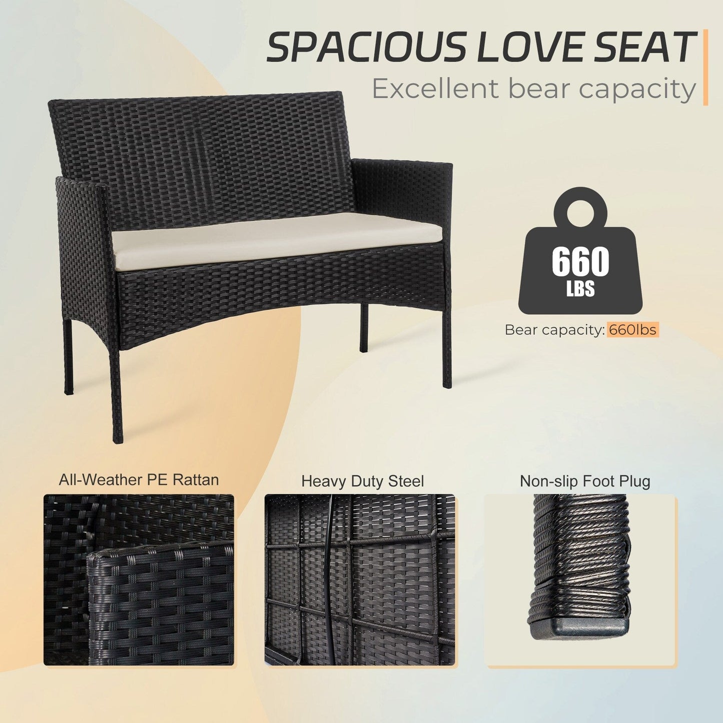 Ensemble de meubles en osier pour patio, 4 pièces, ensemble de meubles d'extérieur en rotin avec coussins