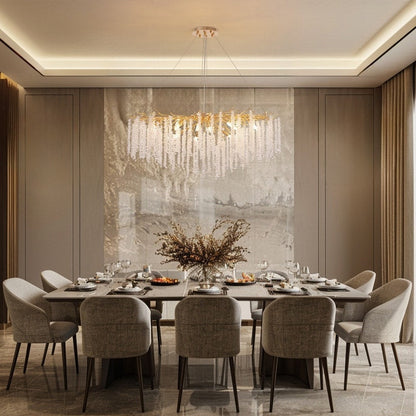 Luminaire rectangulaire moderne en cristal doré de 102 cm (40 po) avec branches d'arbre, idéal pour la salle à manger, la cuisine ou l'îlot central.