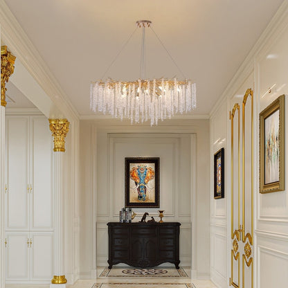 Luminaire rectangulaire moderne en cristal doré de 102 cm (40 po) avec branches d'arbre, idéal pour la salle à manger, la cuisine ou l'îlot central.