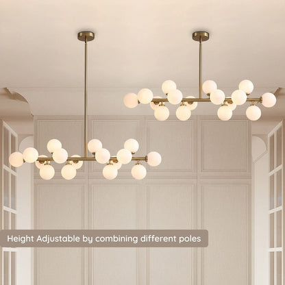 Luminaire linéaire à suspension Sputnik à 16 lumières, style moderne du milieu du siècle, en laiton doré, 40 po, avec globe en verre dépoli pour salle à manger