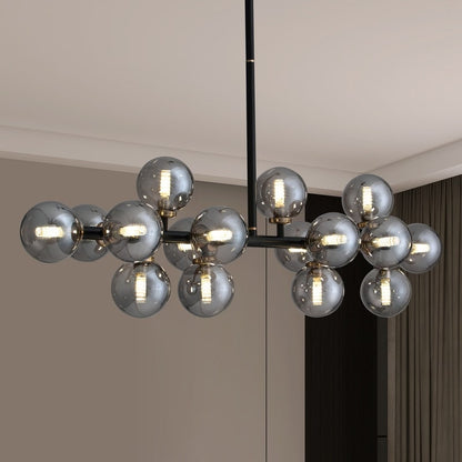 Luminaire linéaire à suspension Sputnik à 16 lumières, style moderne du milieu du siècle, en laiton doré, 40 po, avec globe en verre dépoli pour salle à manger