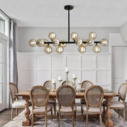 Luminaire linéaire à suspension Sputnik à 16 lumières, style moderne du milieu du siècle, en laiton doré, 40 po, avec globe en verre dépoli pour salle à manger