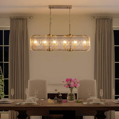 Luminaires suspendus rectangulaires modernes en cristal de 40 pouces, 16 lumières, dorés en laiton, pour salle à manger, salon, îlot de cuisine.