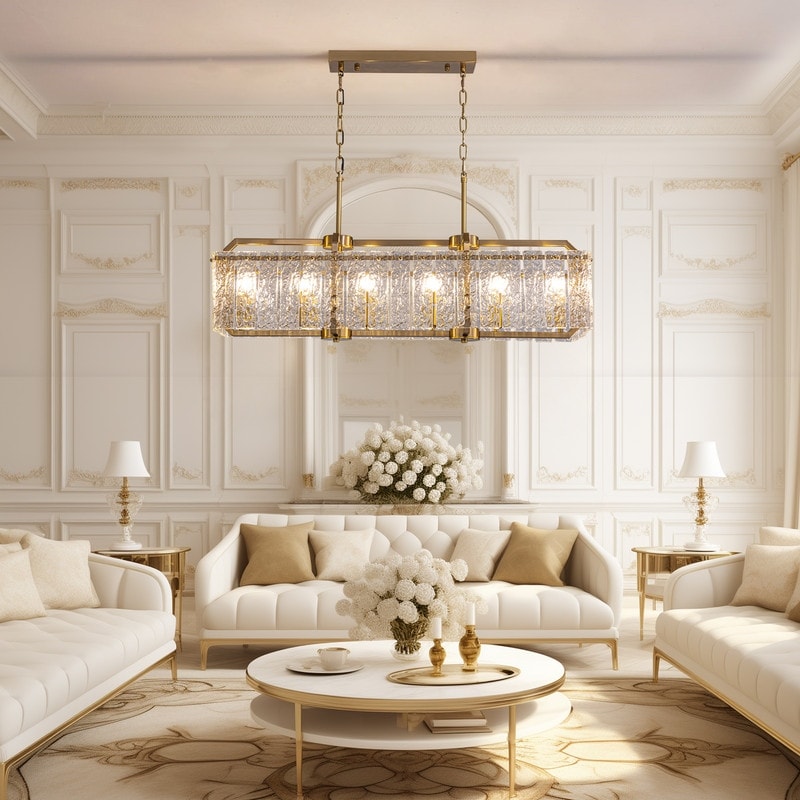 Luminaires suspendus rectangulaires modernes en cristal de 40 pouces, 16 lumières, dorés en laiton, pour salle à manger, salon, îlot de cuisine.