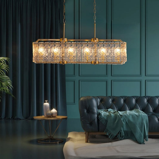 Luminaires suspendus rectangulaires modernes en cristal de 40 pouces, 16 lumières, dorés en laiton, pour salle à manger, salon, îlot de cuisine.