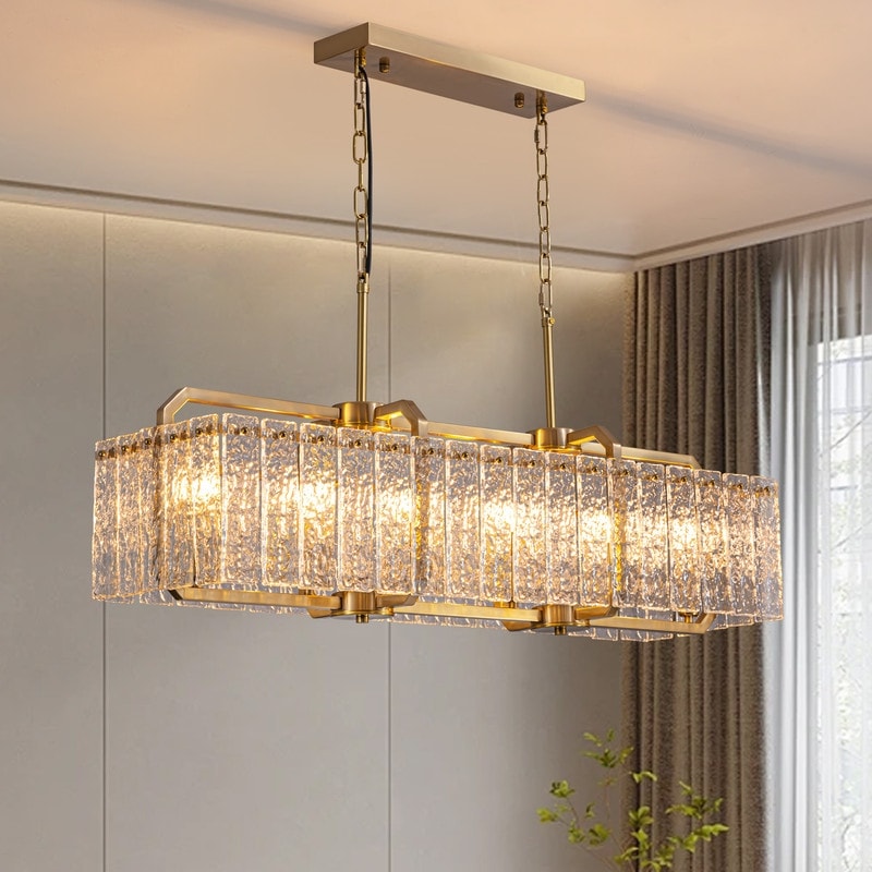 Luminaires suspendus rectangulaires modernes en cristal de 40 pouces, 16 lumières, dorés en laiton, pour salle à manger, salon, îlot de cuisine.