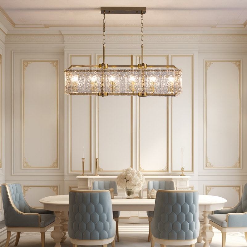 Luminaires suspendus rectangulaires modernes en cristal de 40 pouces, 16 lumières, dorés en laiton, pour salle à manger, salon, îlot de cuisine.