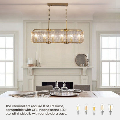 Luminaires suspendus rectangulaires modernes en cristal de 40 pouces, 16 lumières, dorés en laiton, pour salle à manger, salon, îlot de cuisine.
