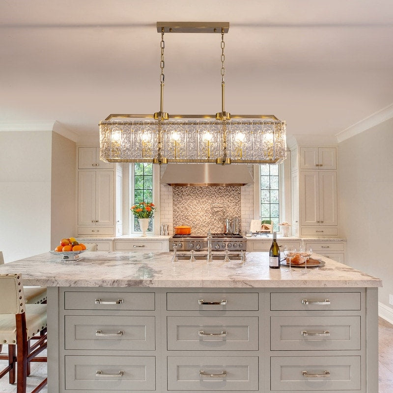 Luminaires suspendus rectangulaires modernes en cristal de 40 pouces, 16 lumières, dorés en laiton, pour salle à manger, salon, îlot de cuisine.