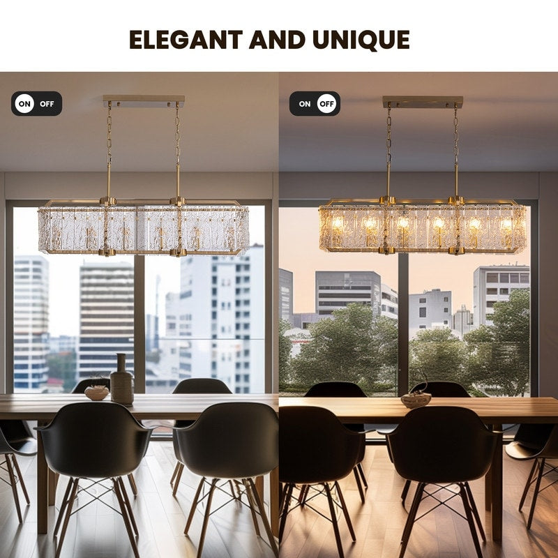 Luminaires suspendus rectangulaires modernes en cristal de 40 pouces, 16 lumières, dorés en laiton, pour salle à manger, salon, îlot de cuisine.