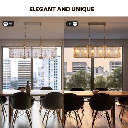 Luminaires suspendus rectangulaires modernes en cristal de 40 pouces, 16 lumières, dorés en laiton, pour salle à manger, salon, îlot de cuisine.