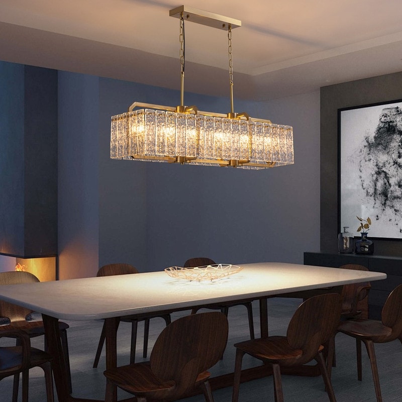 Luminaires suspendus rectangulaires modernes en cristal de 40 pouces, 16 lumières, dorés en laiton, pour salle à manger, salon, îlot de cuisine.