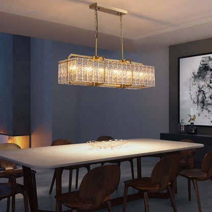 Luminaires suspendus rectangulaires modernes en cristal de 40 pouces, 16 lumières, dorés en laiton, pour salle à manger, salon, îlot de cuisine.
