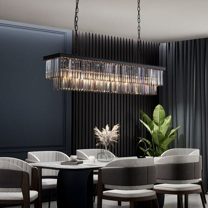 Luminaire suspendu à 2 niveaux pour îlot de cuisine, salle à manger, style moderne et contemporain, en cristal gris fumé et noir, 47 po.