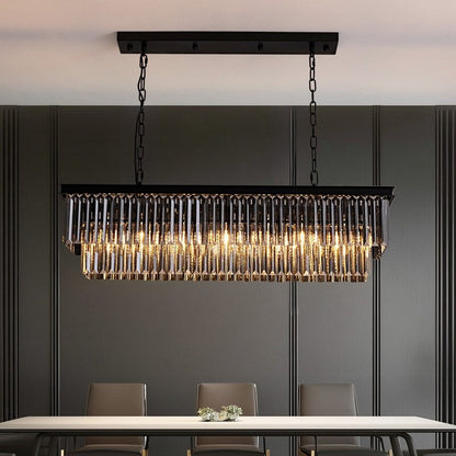 Luminaire suspendu à 2 niveaux pour îlot de cuisine, salle à manger, style moderne et contemporain, en cristal gris fumé et noir, 47 po.