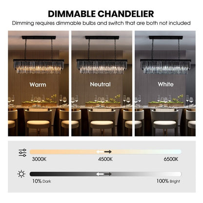 Luminaire suspendu à 2 niveaux pour îlot de cuisine, salle à manger, style moderne et contemporain, en cristal gris fumé et noir, 47 po.
