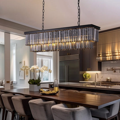 Luminaire suspendu à 2 niveaux pour îlot de cuisine, salle à manger, style moderne et contemporain, en cristal gris fumé et noir, 47 po.