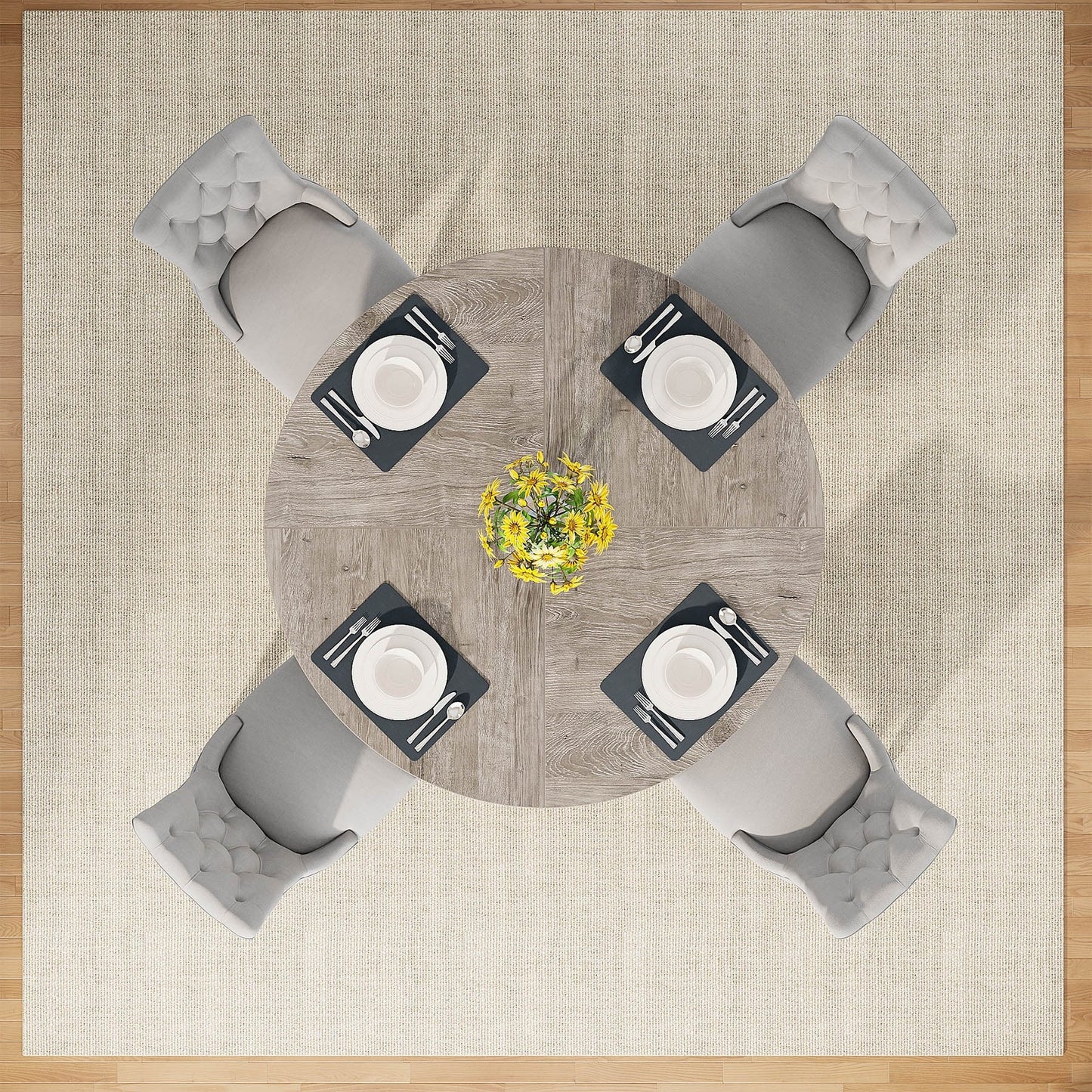 Table de salle à manger ronde de 47 pouces pour 4 personnes, table de cuisine de style farmhouse, petite table de repas en bois pour salle à manger et salon.