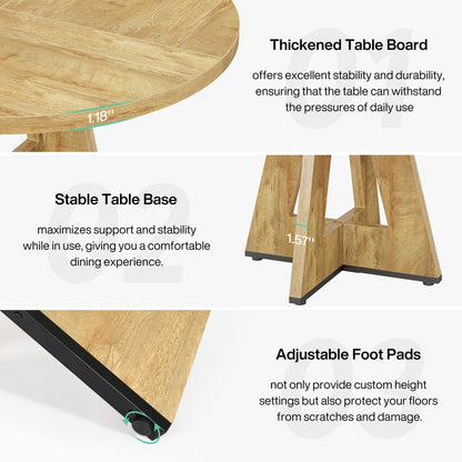 Table de salle à manger ronde de 47 pouces pour 4 personnes, table de cuisine de style farmhouse, petite table de repas en bois pour salle à manger et salon.