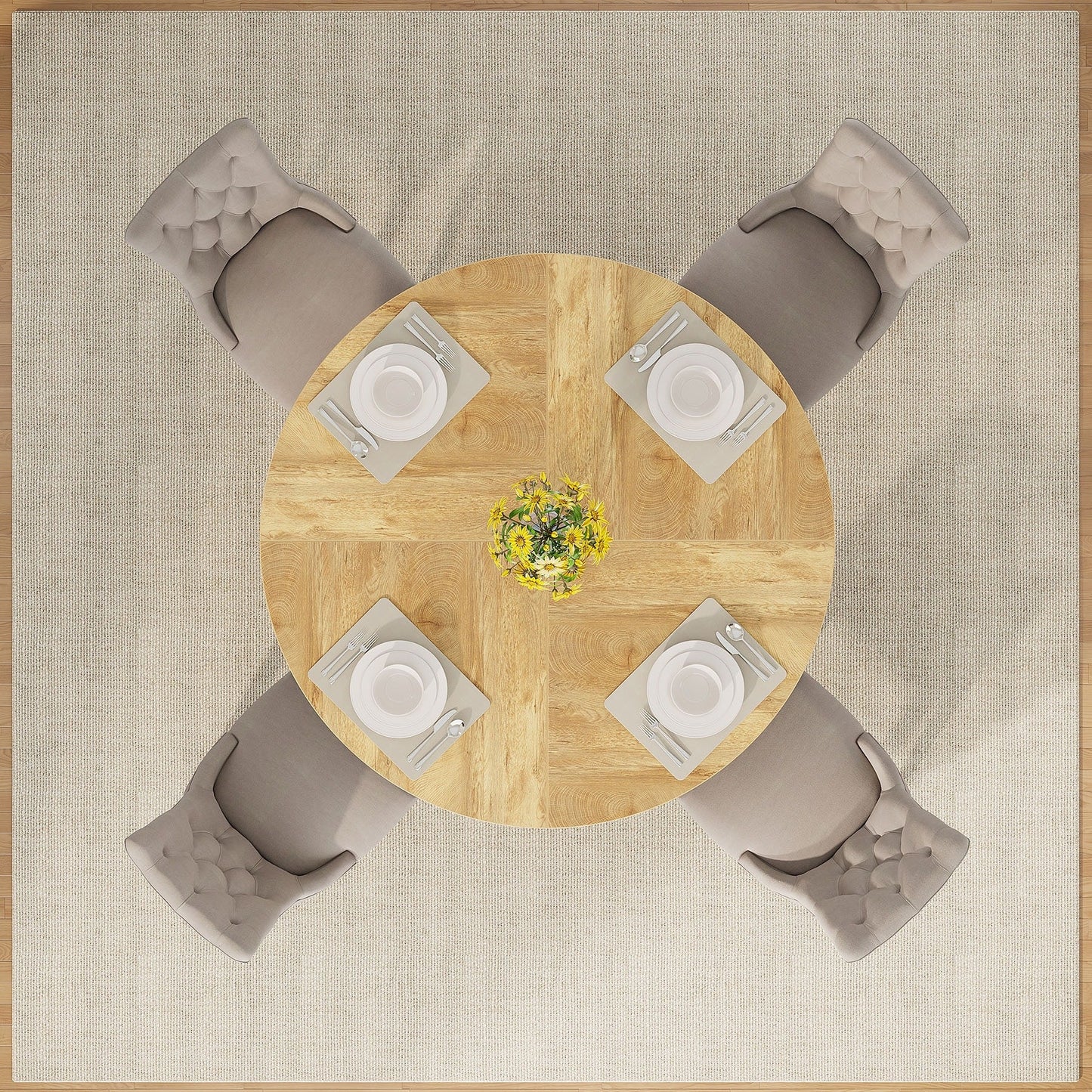 Table de salle à manger ronde de 47 pouces pour 4 personnes, table de cuisine de style farmhouse, petite table de repas en bois pour salle à manger et salon.