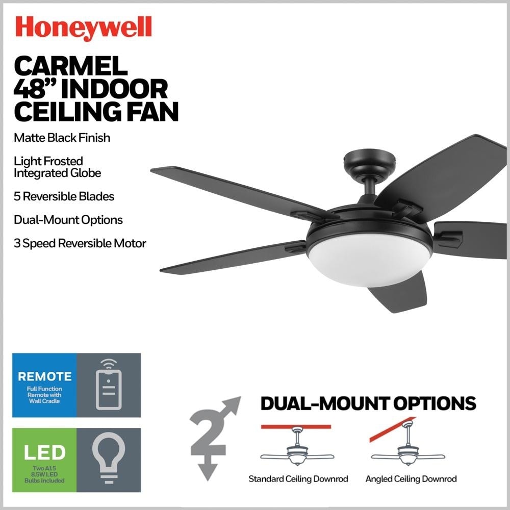 Ventilateur de plafond Honeywell Carmel 48 pouces avec éclairage intégré et télécommande