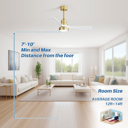 Ventilateur de plafond à LED intégré de 48 et 52 pouces avec lumière et télécommande, moteur à courant continu réversible.