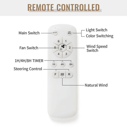 Ventilateur de plafond à LED intégré de 48 et 52 pouces avec lumière et télécommande, moteur à courant continu réversible.