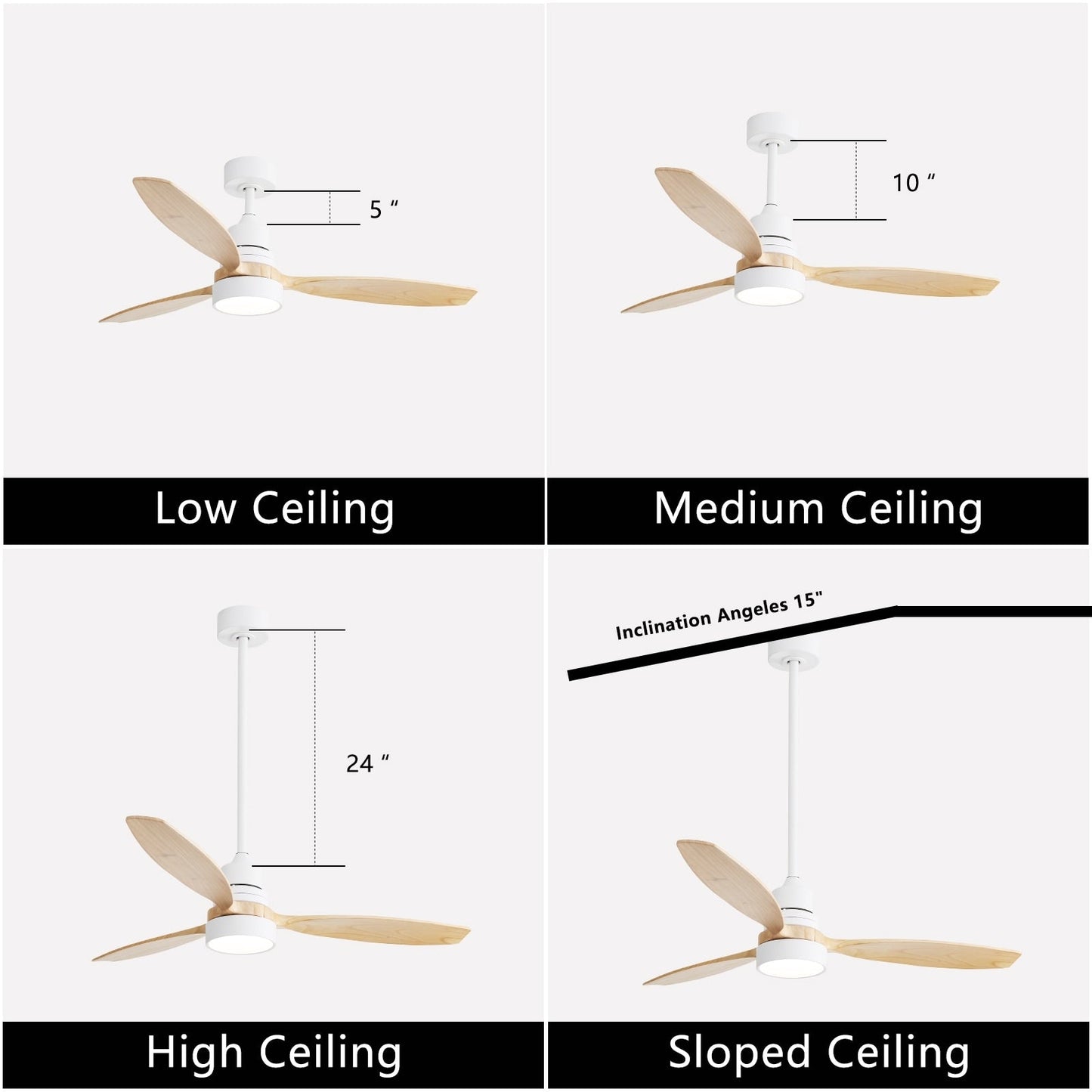 Ventilateur de plafond à LED intégré de 48 et 52 pouces avec lumière et télécommande, moteur à courant continu réversible.