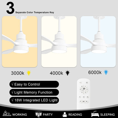 Ventilateur de plafond à LED intégré de 48 et 52 pouces avec lumière et télécommande, moteur à courant continu réversible.