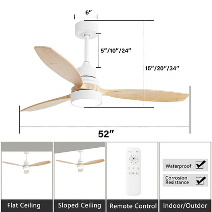 Ventilateur de plafond à LED intégré de 48 et 52 pouces avec lumière et télécommande, moteur à courant continu réversible.